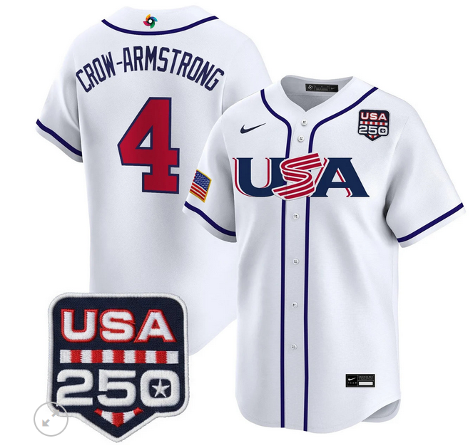 Men Team USA World Baseball Classic 250 America Patch #4 Crow Armstrong white 2026 MLB Jersey